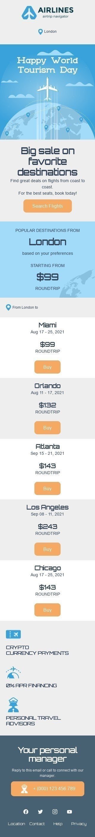 World Tourism Day Email Template «Roundtrip» for Travel industry mobile view