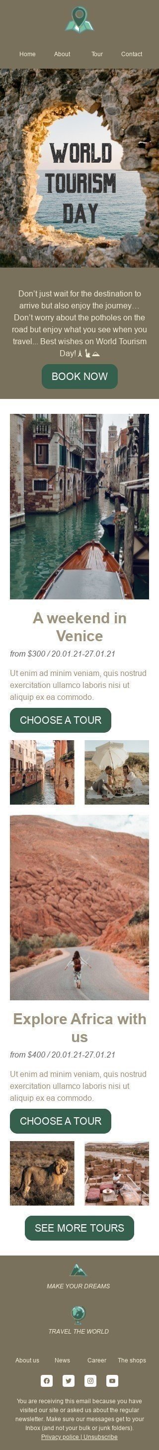 Welttourismustag E-Mail-Vorlage «Wochenende in Venedig» für Tourismus-Branche Ansicht auf Mobilgeräten