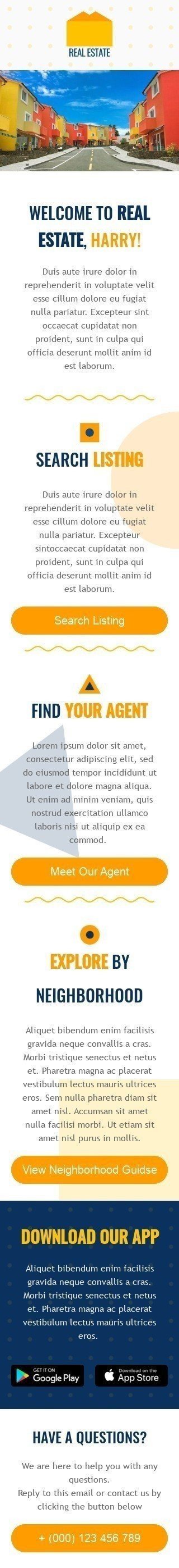 Шаблон листа «Знайдіть свого агента» тематики Привітання для індустрії «Нерухомість» мобільний вигляд