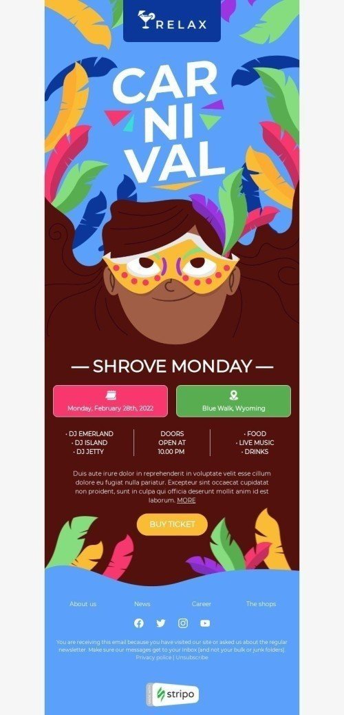 Shrove Monday Email Template "Relax" for Hobbies industry desktop view