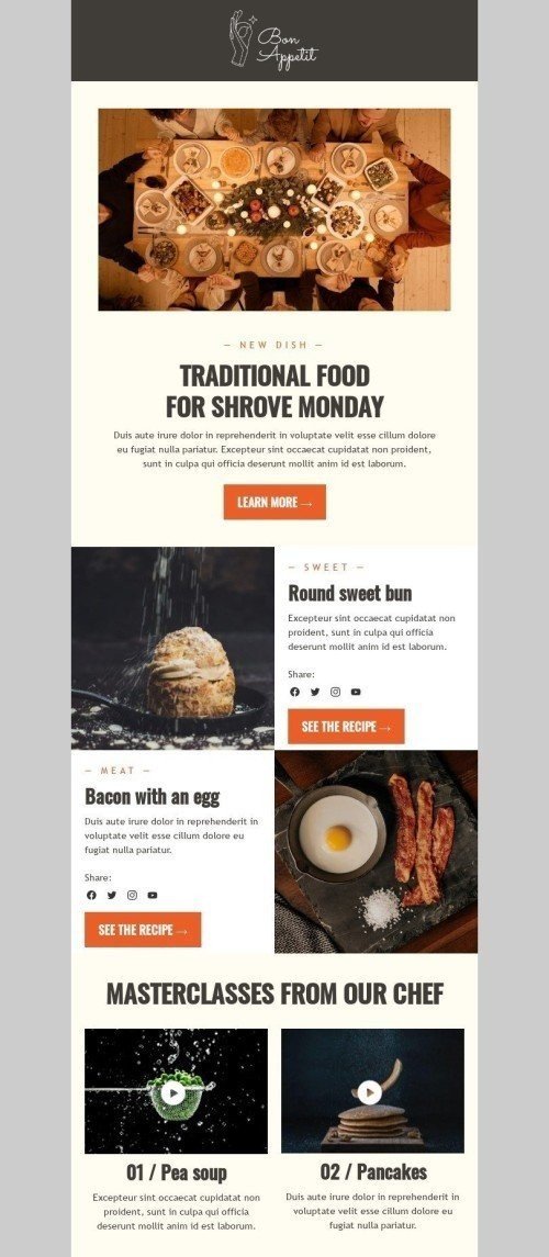 Modèle de courrier électronique Lundi gras «Petit pain sucré» pour le secteur Publications & Blogging Affichage ordinateur