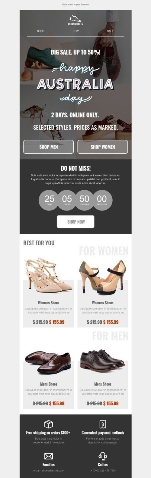 Australia Day Email Template "Selected style" for Fashion industry mobile view