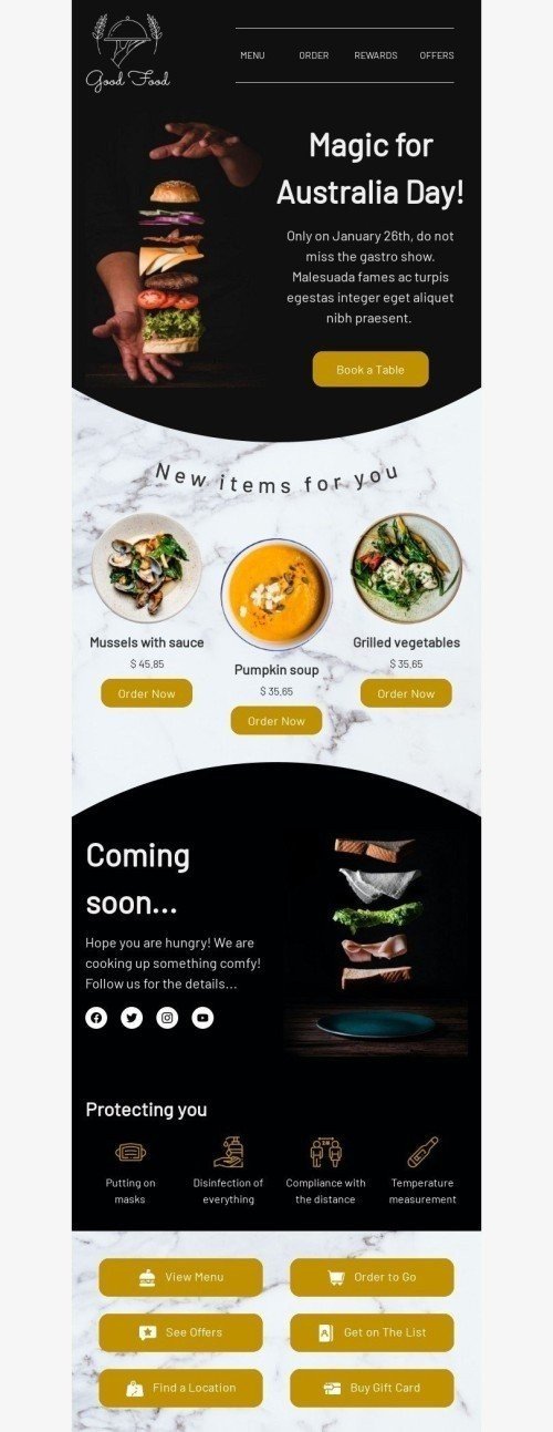 Australien-Tag E-Mail-Vorlage «Gastro Show» für Restaurants-Branche Ansicht auf Mobilgeräten