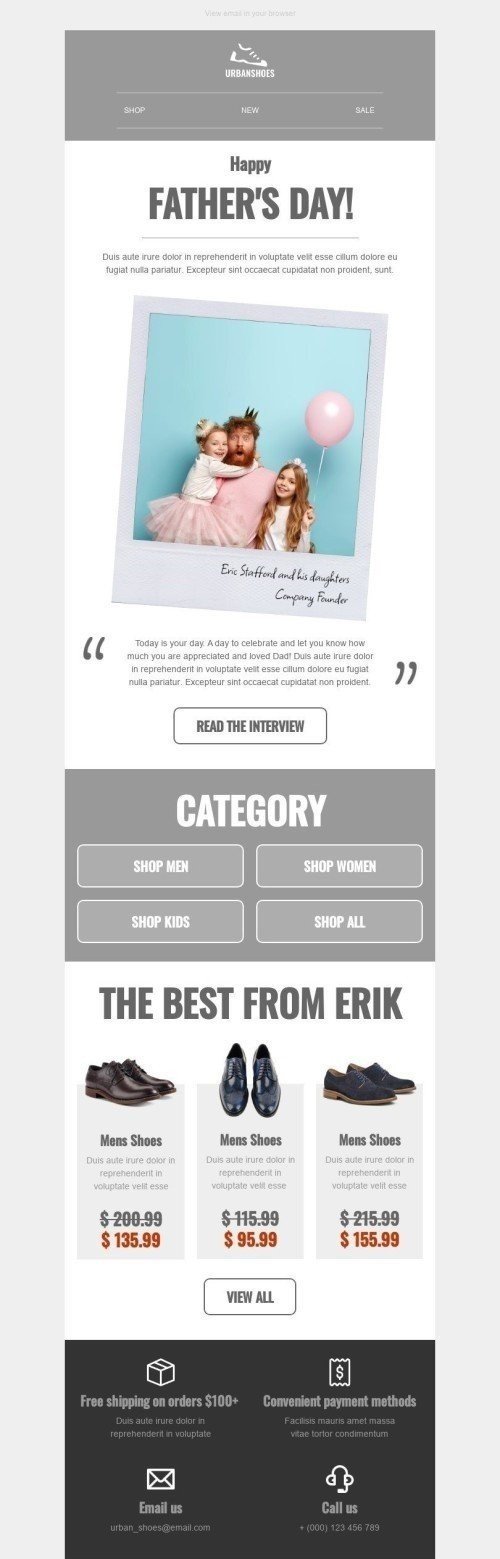 Father’s Day Email Template "Big interview" for Fashion industry desktop view