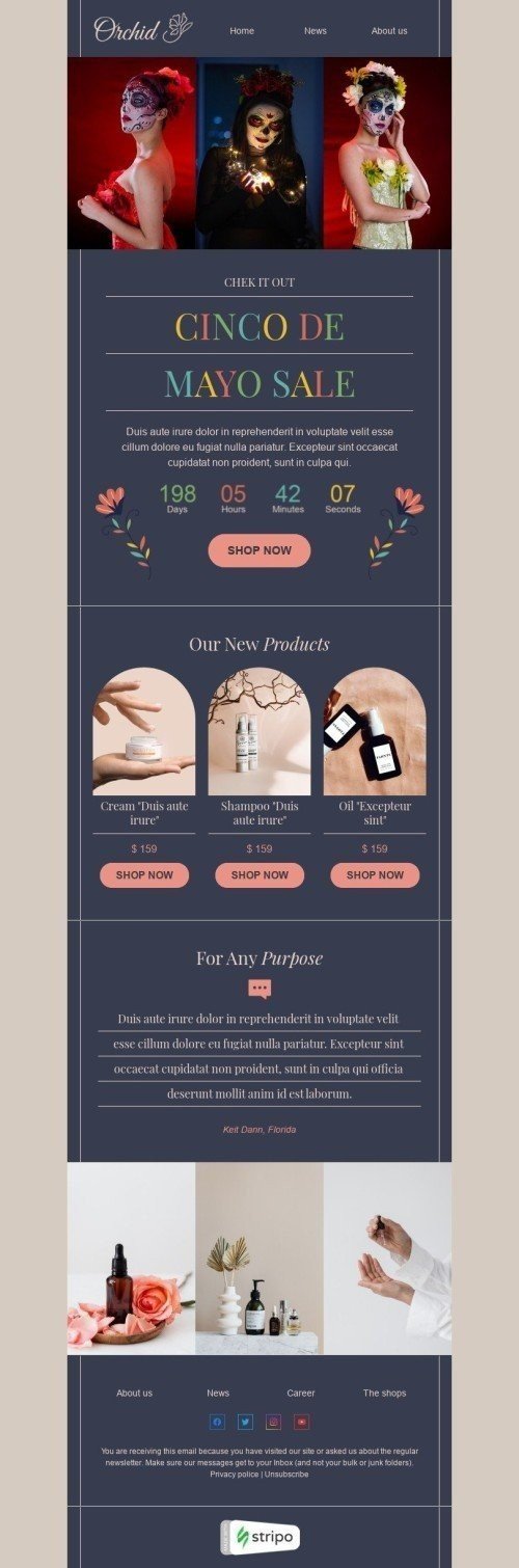 Modelo de E-mail de «Para qualquer propósito» de Cinco de Mayo para a indústria de Beleza e Cuidados Pessoais Visualização de dispositivo móvel