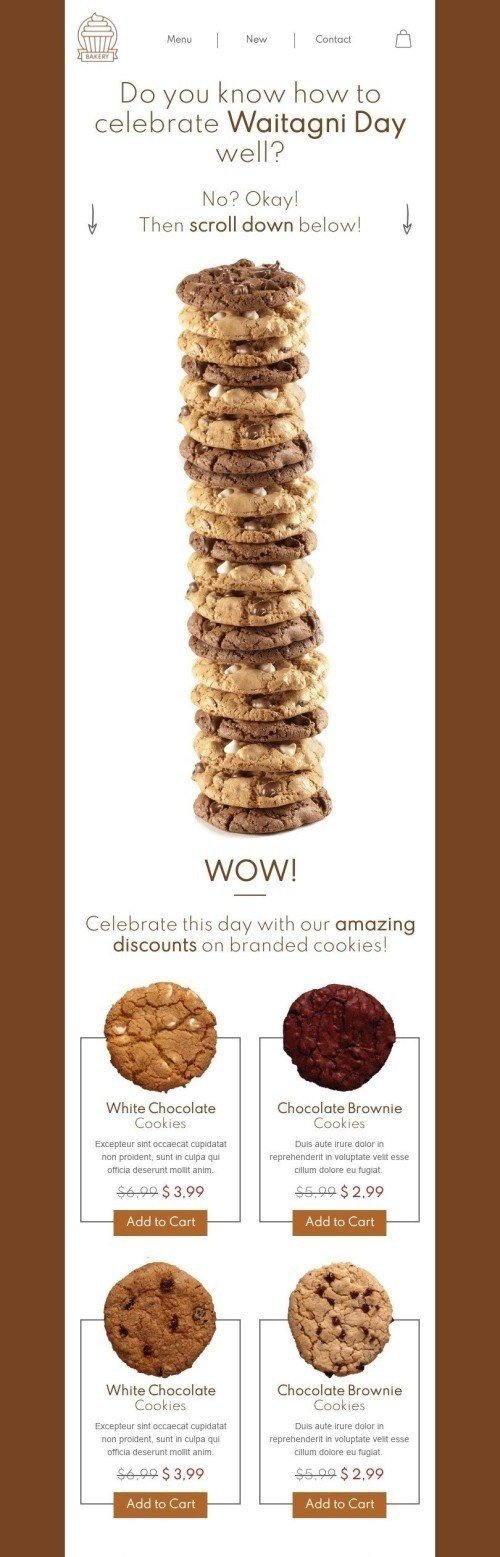 Modelo de E-mail de «Cookies de marca» de Dia de Waitangi para a indústria de Alimentação Visualização de desktop