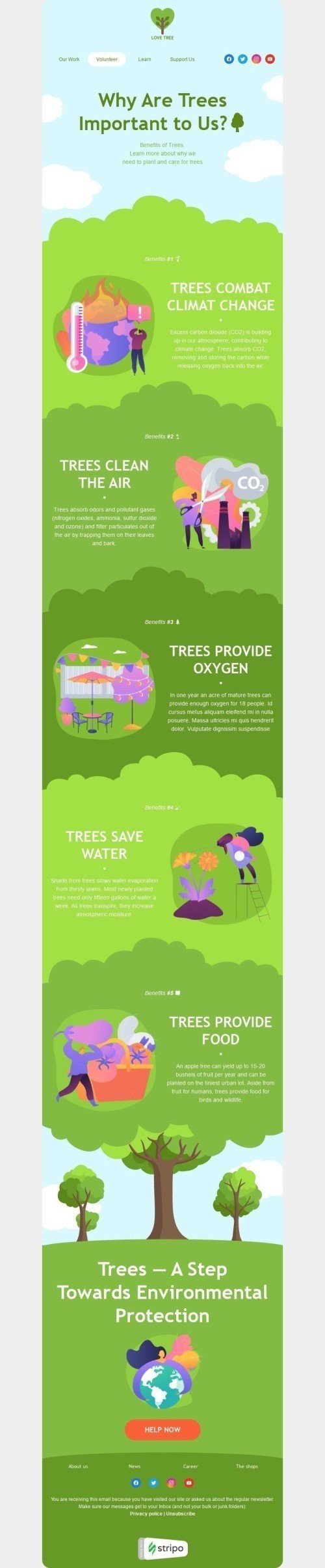 Tag der Umwelt E-Mail-Vorlage «Bäume, die uns wichtig sind» für Spendensammlung-Branche Desktop-Ansicht