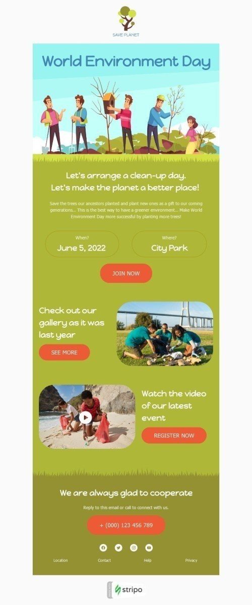 Plantilla de correo electrónico «Día de limpieza» de Día Mundial del Medio Ambiente para la industria de Recaudación de fondos mobile view