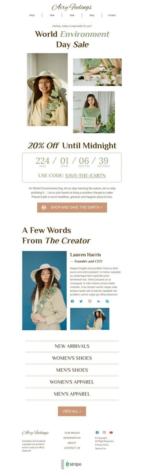 Tag der Umwelt E-Mail-Vorlage «Hör auf, der Natur zu schaden» für Mode-Branche Desktop-Ansicht