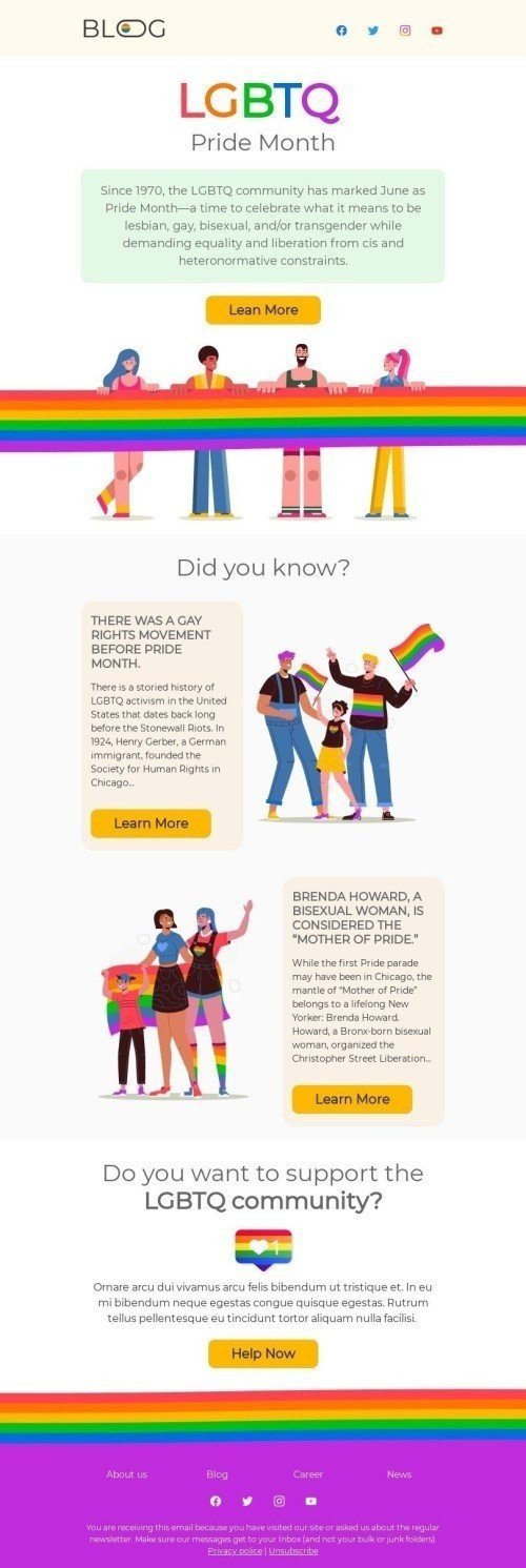 LGBTQ Pride Month Email Template "Love is love" for Publications & Blogging industry desktop view