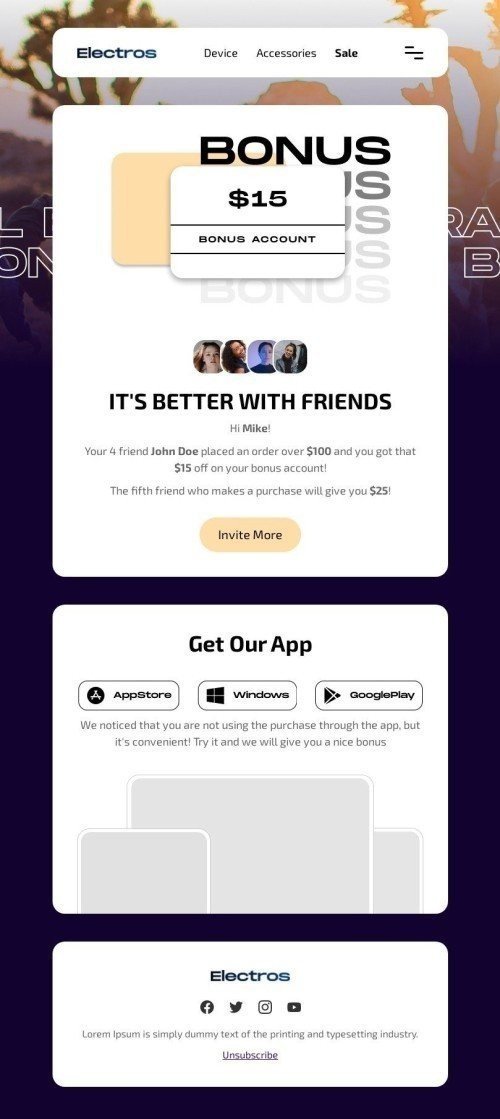 Referral Email Template "Referral Bonus" for Ecommerce industry mobile view