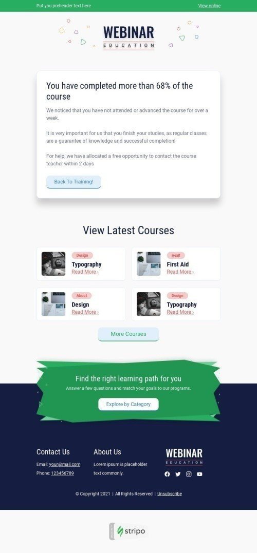 Retention & Reactivation Email Template "Pledge Of Completion" for Education industry desktop view