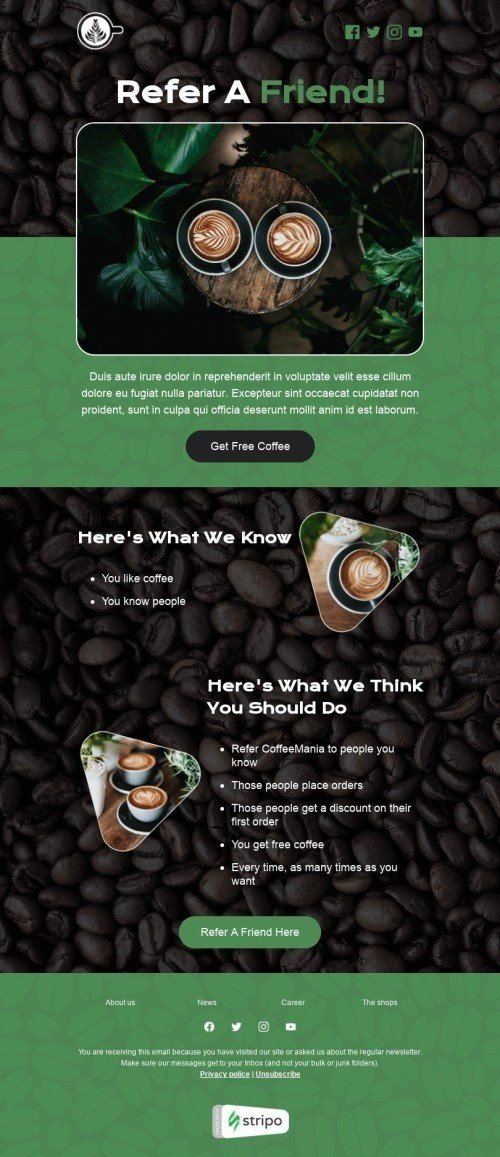 Referral Email Template “Here's what we know” for Beverage industry desktop view