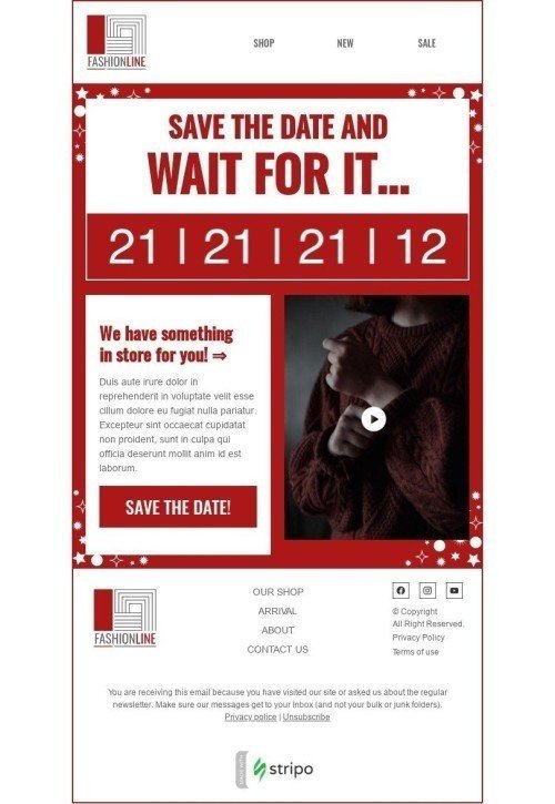 Teaser Email Template "Wait for it" for Fashion industry desktop view