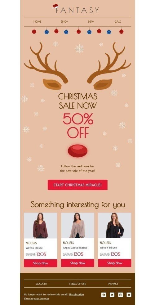 Christmas Email Template "Start Christmas miracle" for Fashion industry desktop view