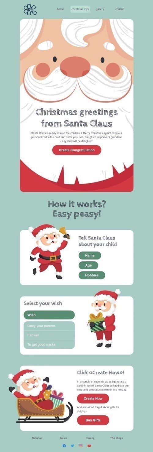 Modèle de courrier électronique Noël «Créer des félicitations» pour le secteur Produits pour Enfants Affichage mobile
