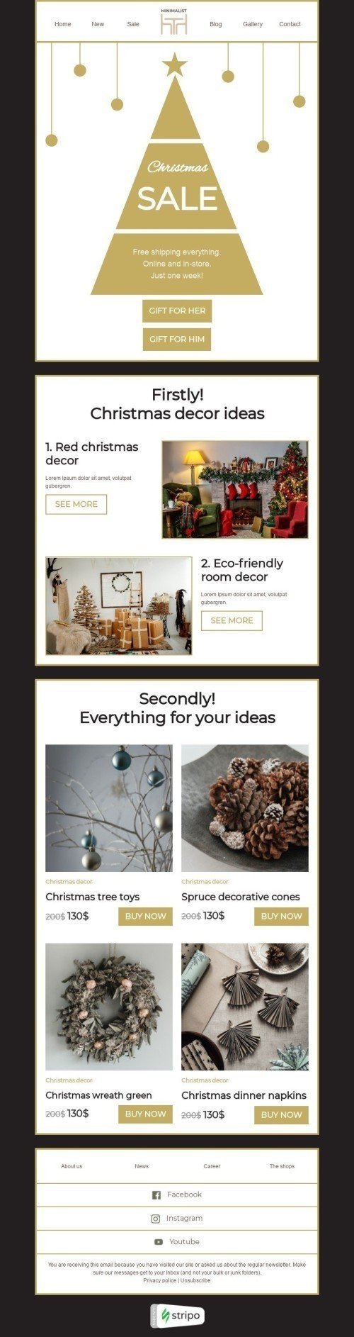 Modèle de courrier électronique Noël «Idées déco de Noël» pour le secteur Mobiliers, Intérieur & DIY Affichage mobile