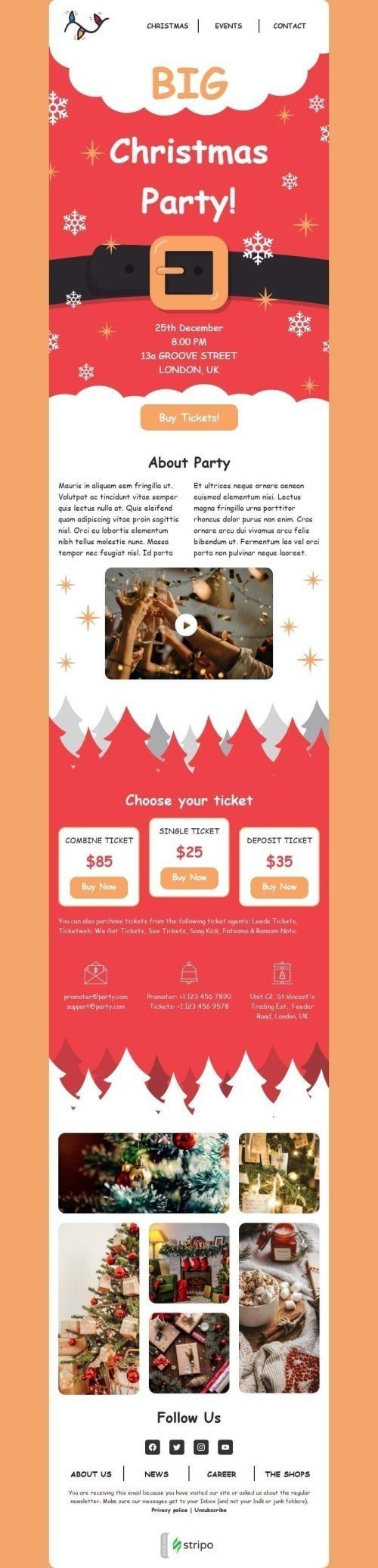 Weihnachten E-Mail-Vorlage «Große Weihnachtsfeier» für Events-Branche mobile view
