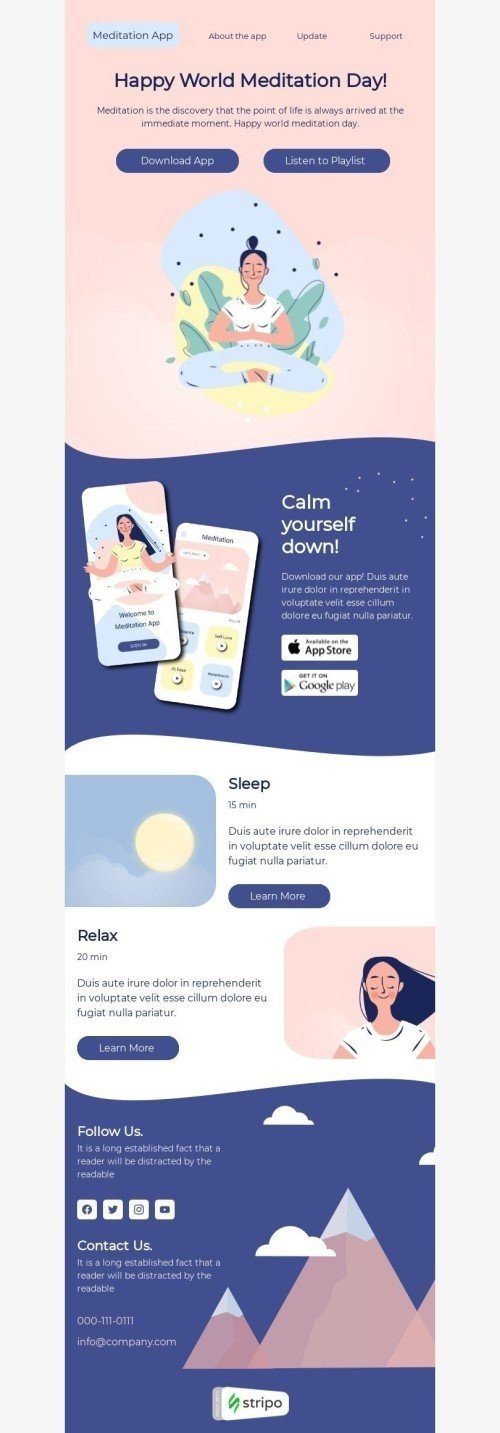 World meditation day Email Template "Calm yourself down!" for Software & Technology industry mobile view