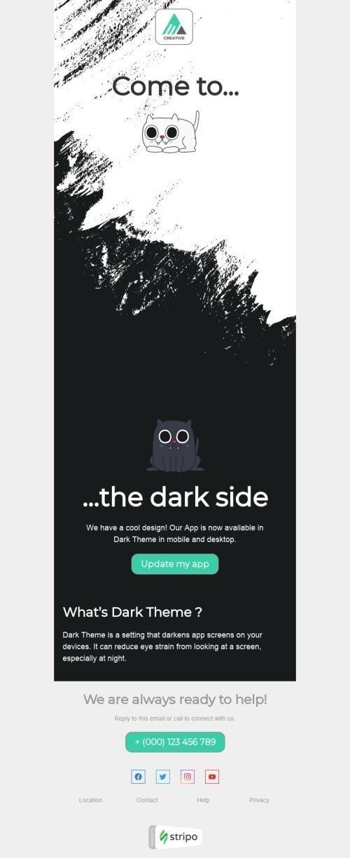 Modèle de courrier électronique Mise à Jour de Produit «Thème sombre» pour le secteur Design Affichage mobile