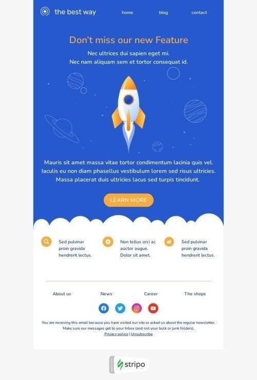 Modèle de courrier électronique Mise à Jour de Produit «Ne manquez pas notre nouvelle fonctionnalité» pour le secteur Éducation Affichage mobile