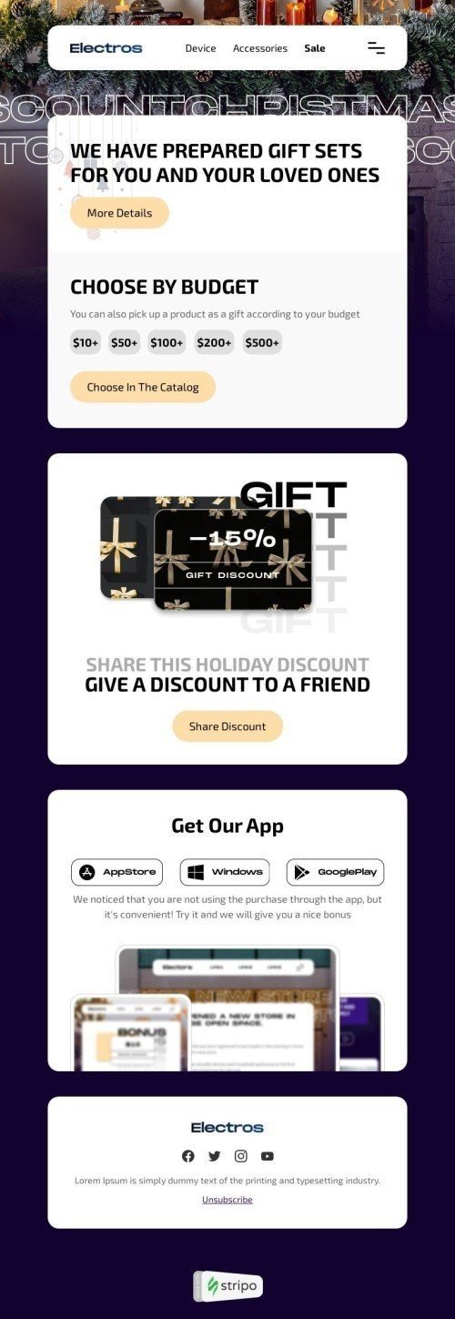Modèle de courrier électronique Noël «Cadeau préparé» pour le secteur Commerce électronique Affichage mobile