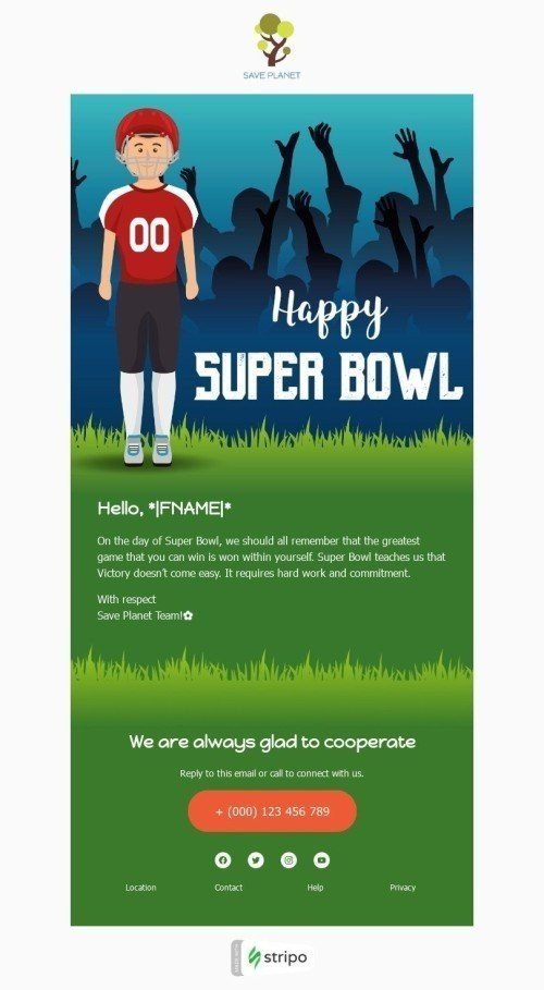 Super Bowl Email Template "Victory doesn’t come easy" for Sports industry desktop view