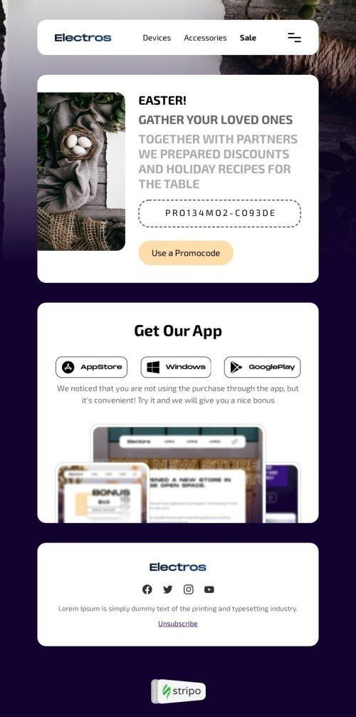 Easter Email Template "Easter table" for Ecommerce industry mobile view