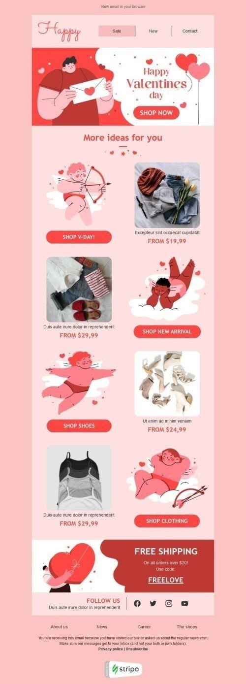 Modèle de courrier électronique Saint Valentin «Énorme Saint-Valentin» pour le secteur Mode Affichage ordinateur