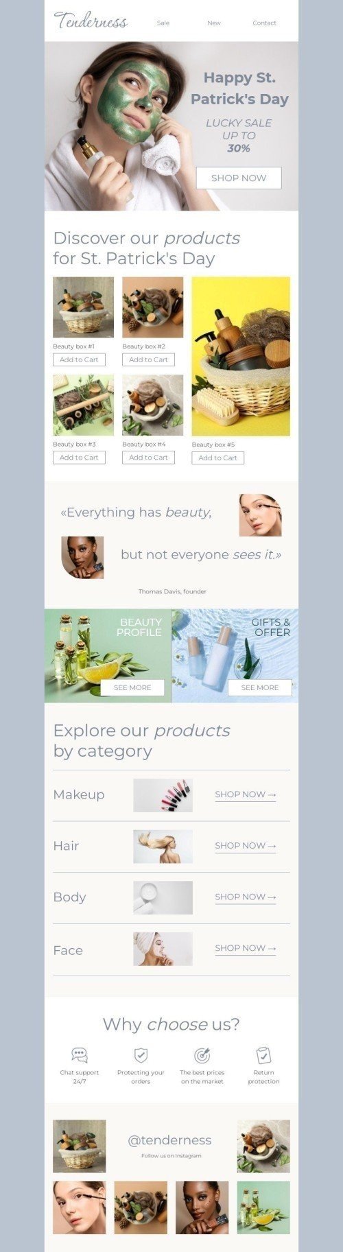 St. Patrick’s Day Email Template "Everything has beauty" for Beauty & Personal Care industry desktop view