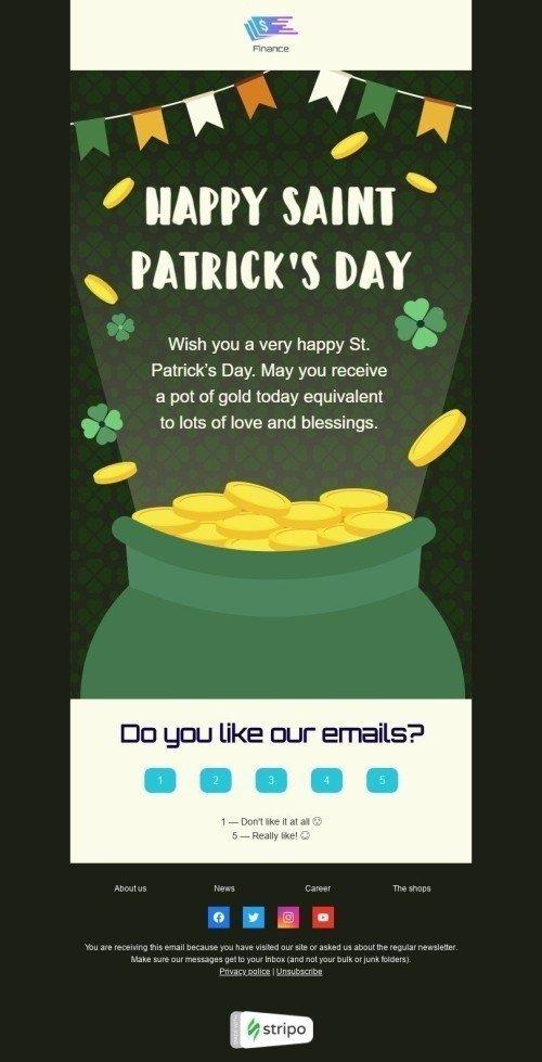 Modèle de courrier électronique Saint Patrick «Pot d'or» pour le secteur Finance Affichage mobile