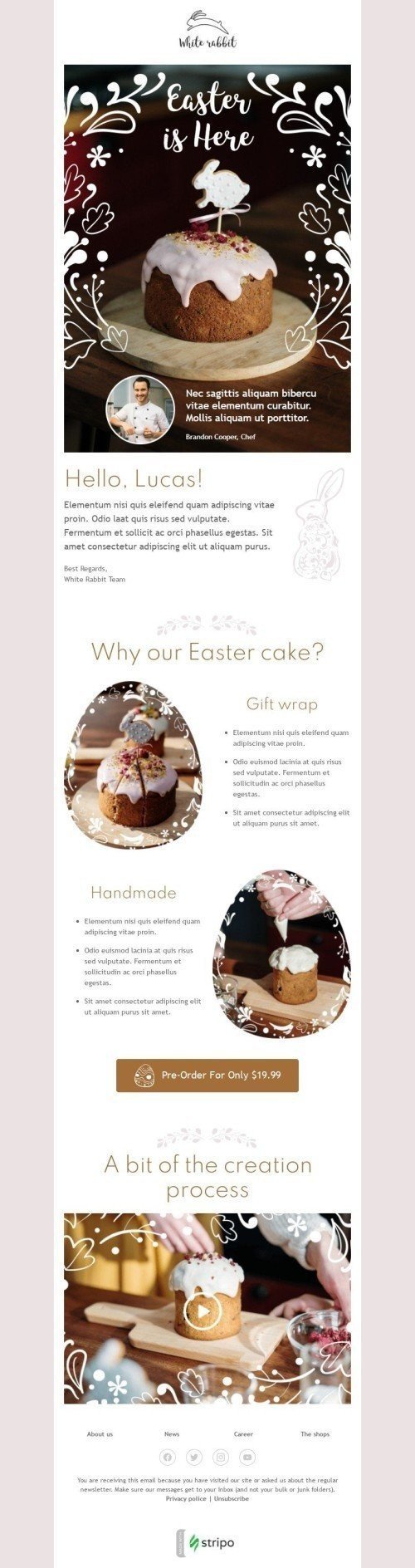 Modèle de courrier électronique Pâques «Gâteau de Paques» pour le secteur Restaurants Affichage ordinateur