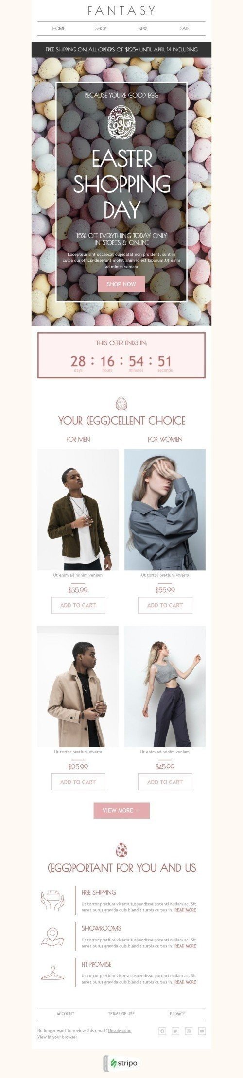 Ostern E-Mail-Vorlage «Oster-Shopping» für Mode-Branche Ansicht auf Mobilgeräten