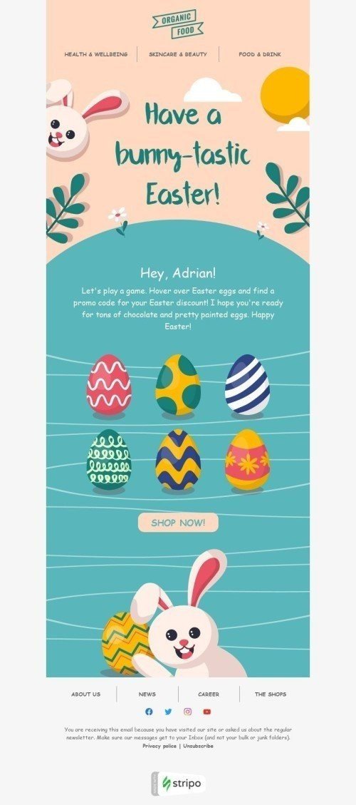 Easter Email Template "Have a bunny-tastic Easter!" for Organic & Eco Goods industry desktop view