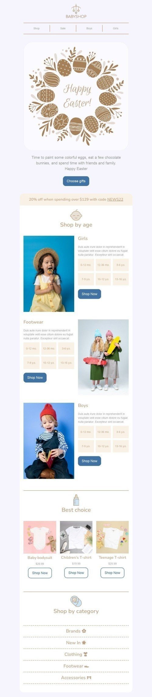 Easter Email Template "Time to paint colorful eggs" for Kids Goods industry desktop view
