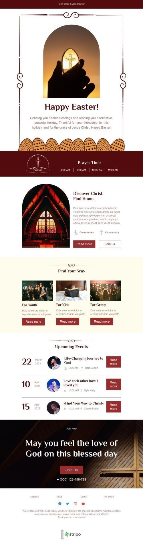 Easter Email Template "Find your way" for Church industry desktop view