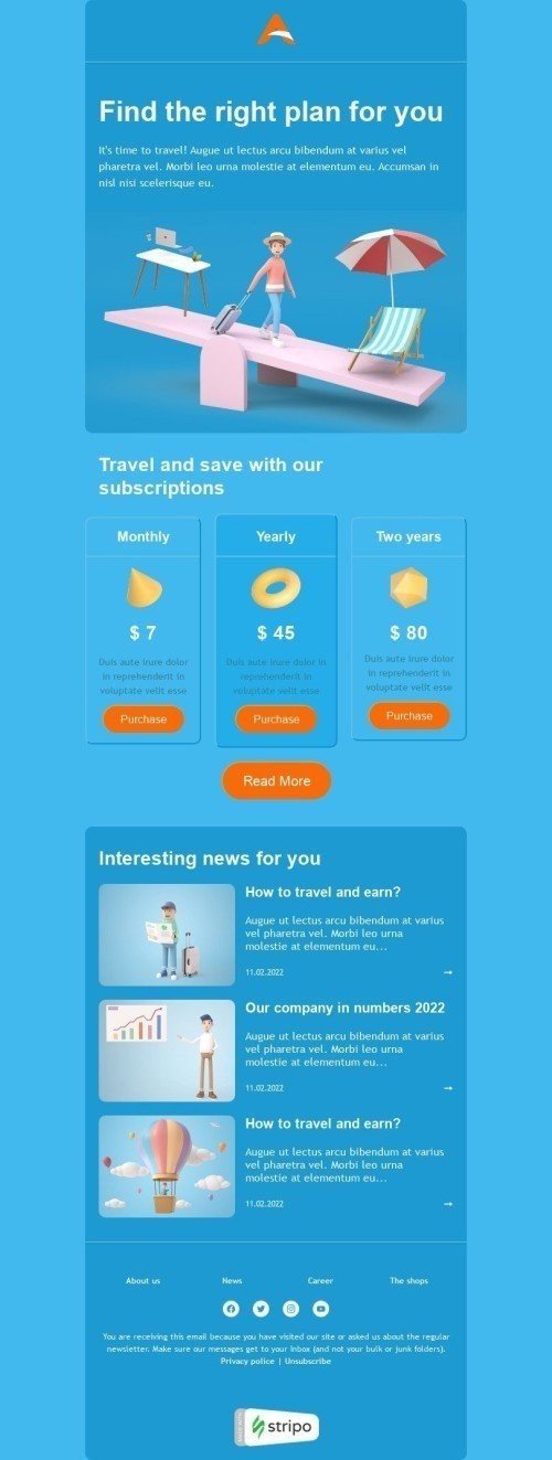 Price List Email Template "Find the right plan" for Airline industry desktop view