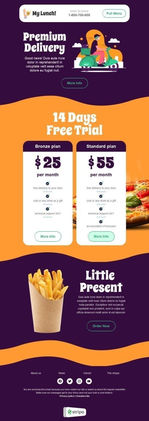 Price List Email Template "Premium delivery" for Food industry desktop view