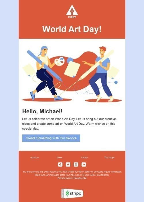 Plantilla de correo electrónico «Crea algo de arte» de Día Mundial del Arte para la industria de Diseño Vista de escritorio