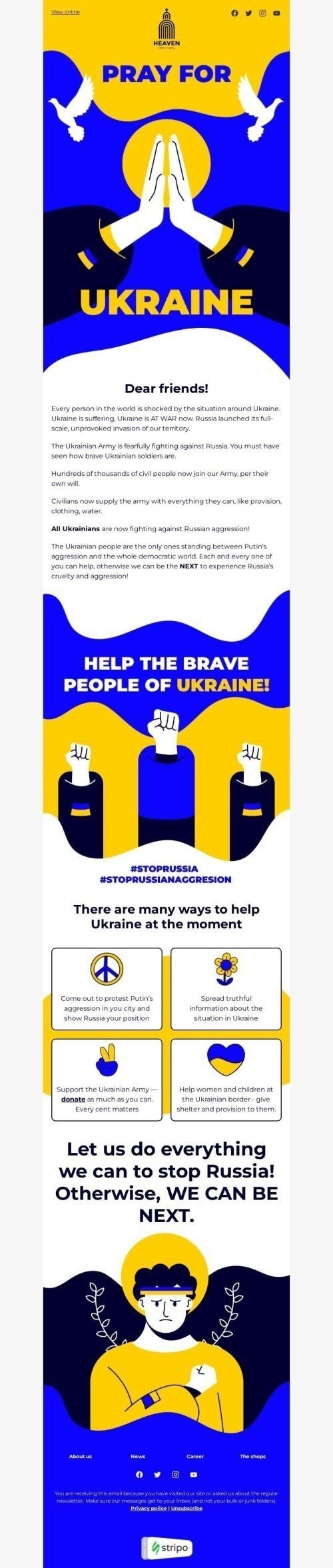 Le modèle d'e-mail "Soutenez l'Ukraine" Affichage mobile