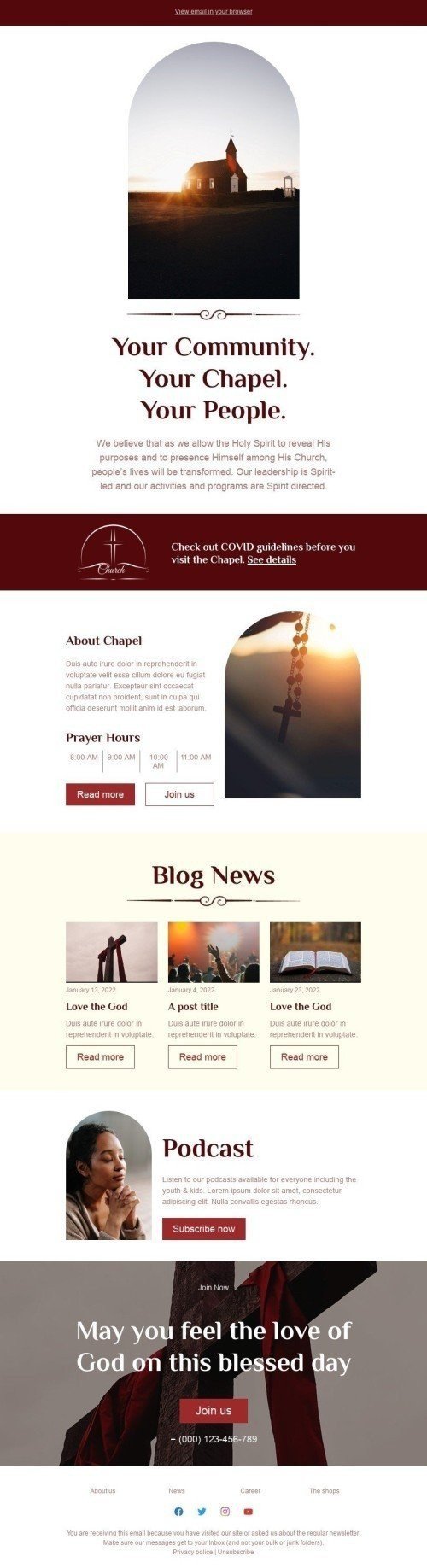 Promo Email Template "Your Chapel" for Church industry desktop view
