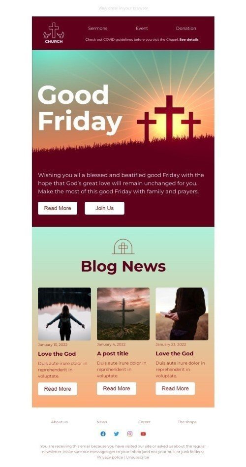Modèle de courrier électronique Promo «Aime le Dieu» pour le secteur Église Affichage mobile