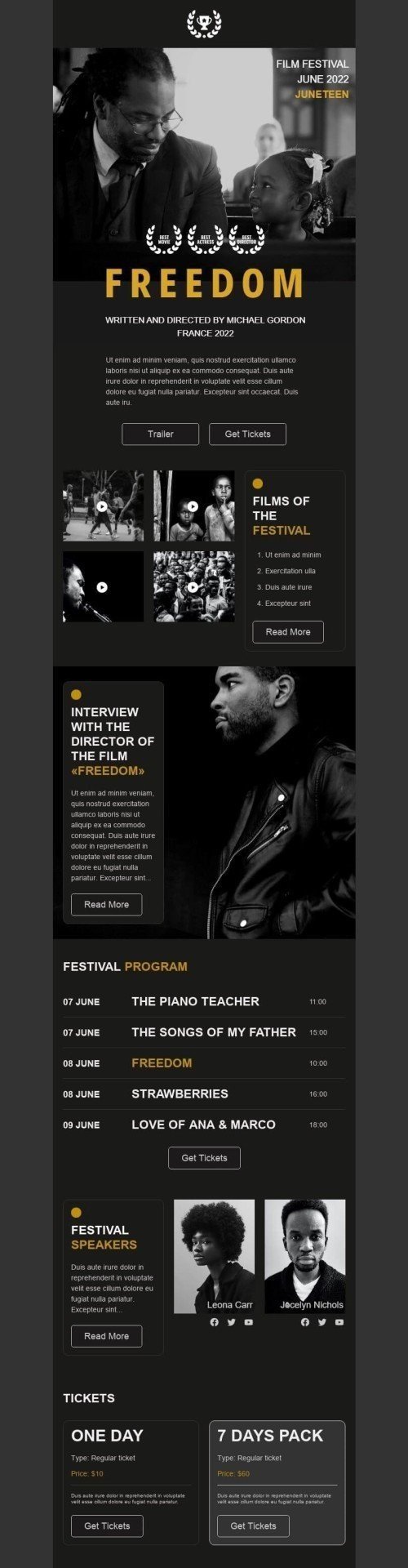 Juneteenth Email Template "Film Festival" for Movies industry desktop view