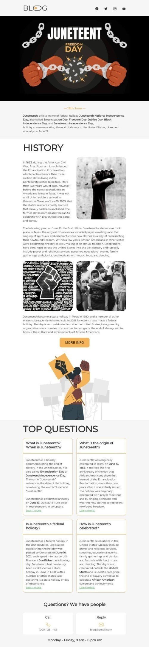Juneteenth Email Template "History of the holiday" for Publications & Blogging industry desktop view