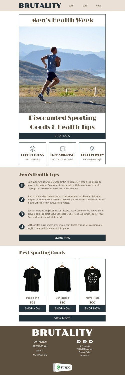 Plantilla de correo electrónico «Consejos de salud para hombres» de Semana de la Salud Masculina para la industria de Moda Vista de móvil