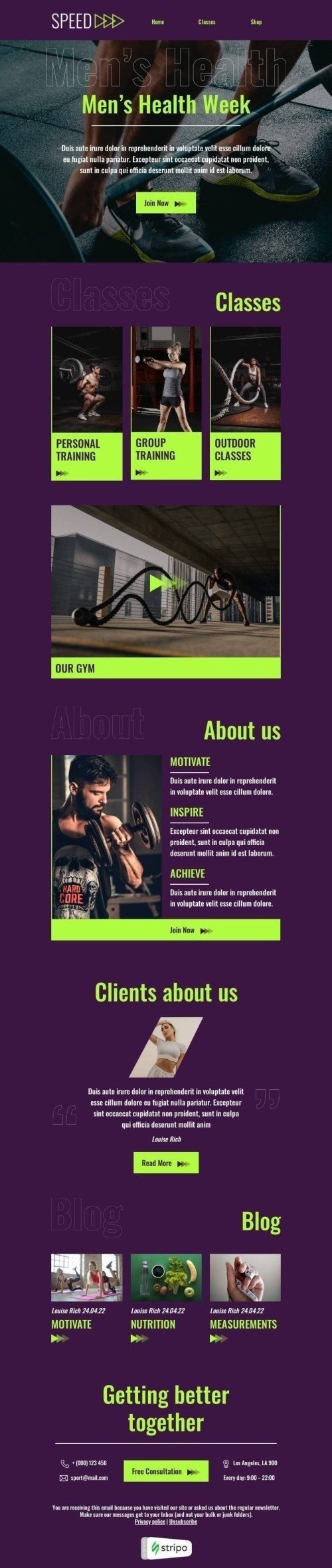 Modèle de courrier électronique Semaine de la santé des hommes «Cours en plein air» pour le secteur Sports Affichage mobile