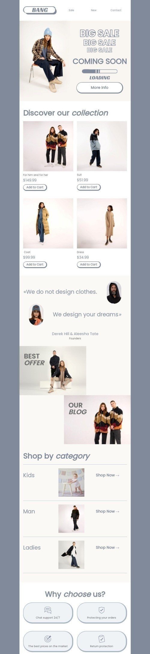 Demnächst E-Mail-Vorlage «Wir gestalten Ihre Träume» für Mode-Branche Desktop-Ansicht