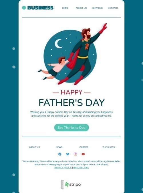 Vatertag E-Mail-Vorlage «Sag Papa Danke» für Business-Branche Ansicht auf Mobilgeräten