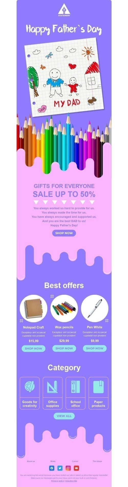 Modèle de courrier électronique Fête des Pères «J'aime mon père» pour le secteur Livres & Cadeaux & Papeteries Affichage mobile