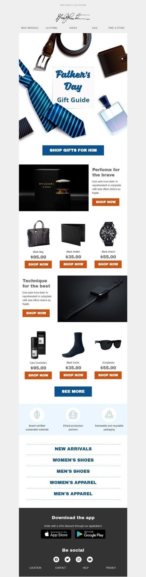 Father’s Day Email Template "Gift guide" for Fashion industry mobile view